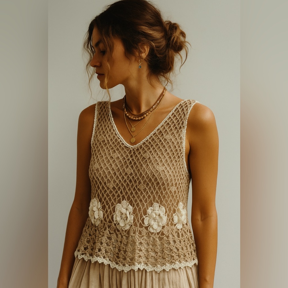 Vintage || Handknit Floral Sleeveless Top